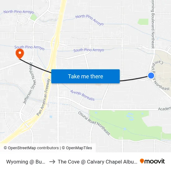 Wyoming @ Burlison to The Cove @ Calvary Chapel Albuquerque map