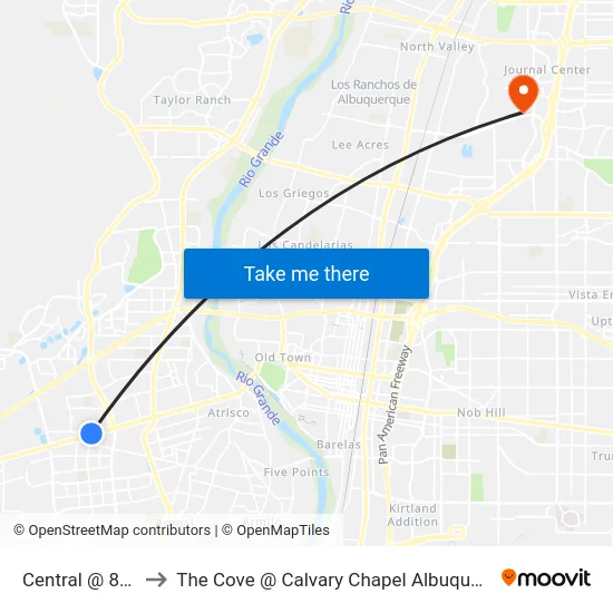 Central @ 86th to The Cove @ Calvary Chapel Albuquerque map