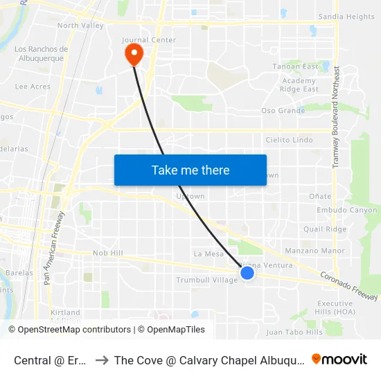 Central @ Erbbe to The Cove @ Calvary Chapel Albuquerque map