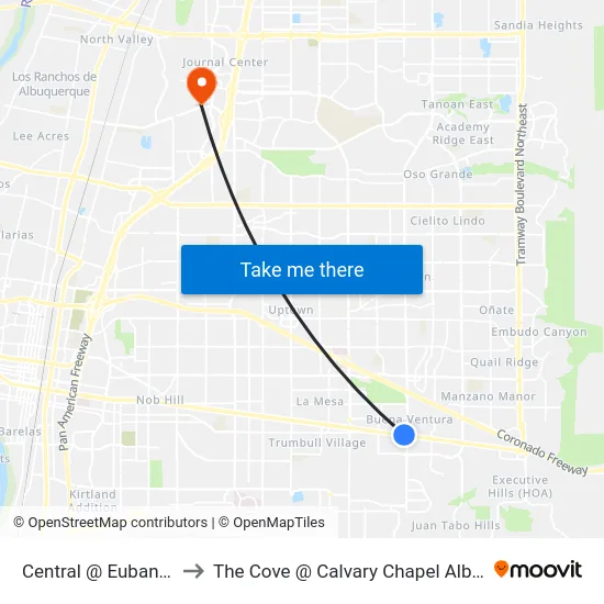 Central @ Eubank  (Art) to The Cove @ Calvary Chapel Albuquerque map