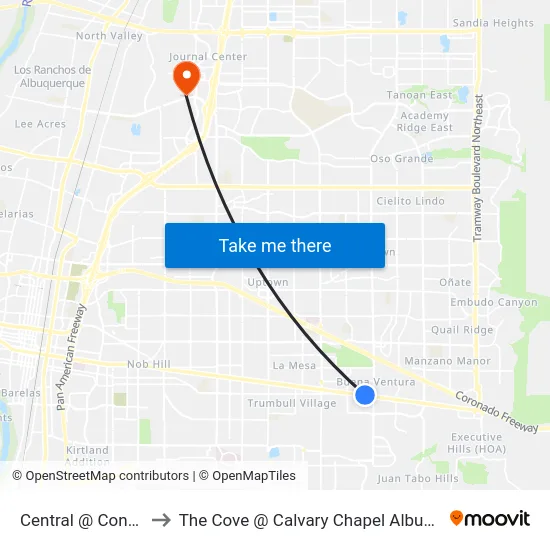 Central @ Conchas to The Cove @ Calvary Chapel Albuquerque map