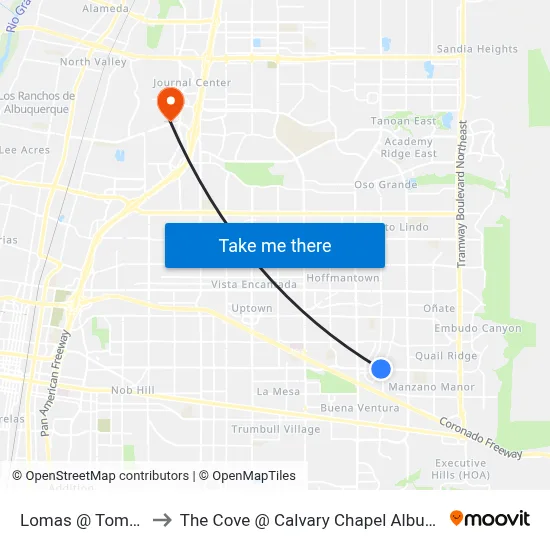 Lomas @ Tomasita to The Cove @ Calvary Chapel Albuquerque map