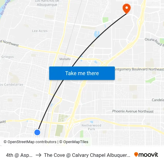 4th @ Aspen to The Cove @ Calvary Chapel Albuquerque map