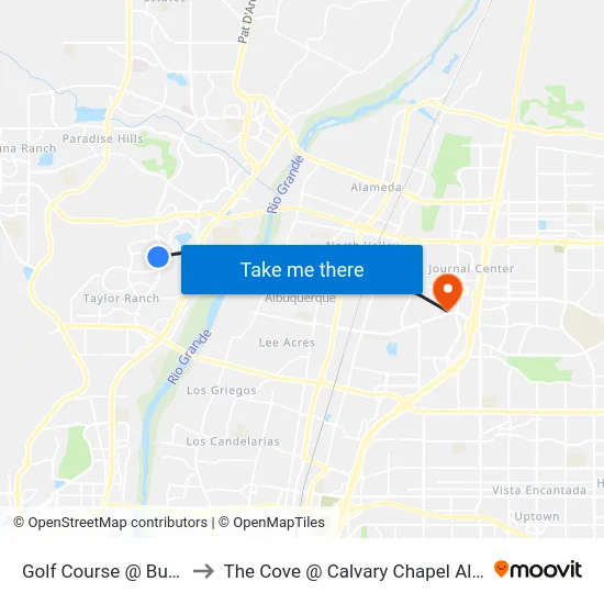 Golf Course @ Butterfield to The Cove @ Calvary Chapel Albuquerque map