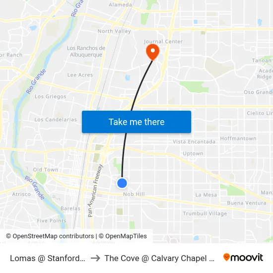 Lomas @ Stanford ( Unmh) to The Cove @ Calvary Chapel Albuquerque map