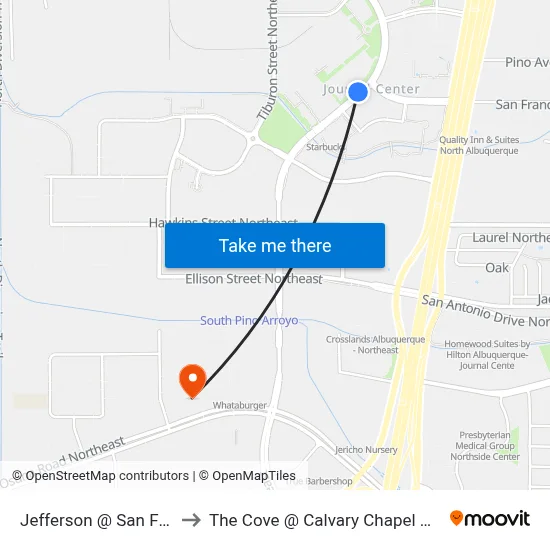 Jefferson @ San Francisco to The Cove @ Calvary Chapel Albuquerque map