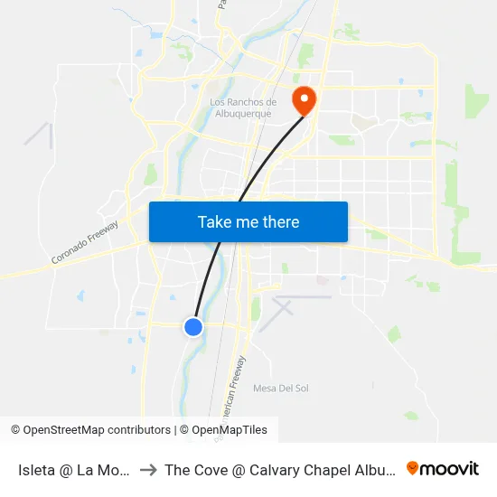 Isleta @ La Mora Ln to The Cove @ Calvary Chapel Albuquerque map