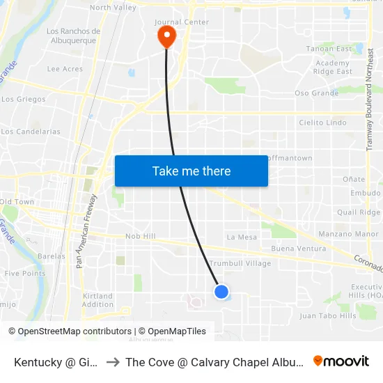 Kentucky @ Gibson to The Cove @ Calvary Chapel Albuquerque map