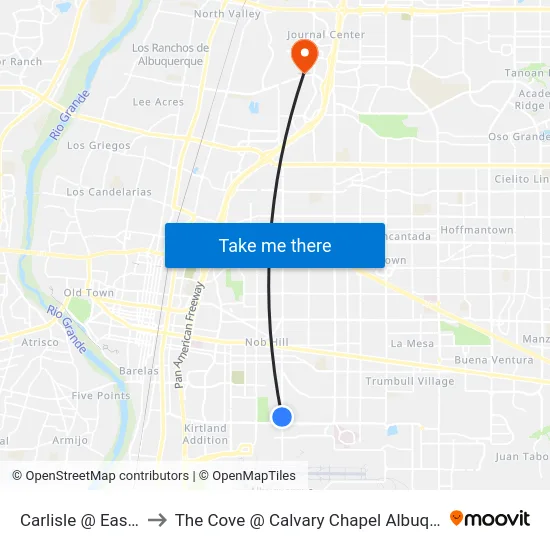 Carlisle @ Eastern to The Cove @ Calvary Chapel Albuquerque map