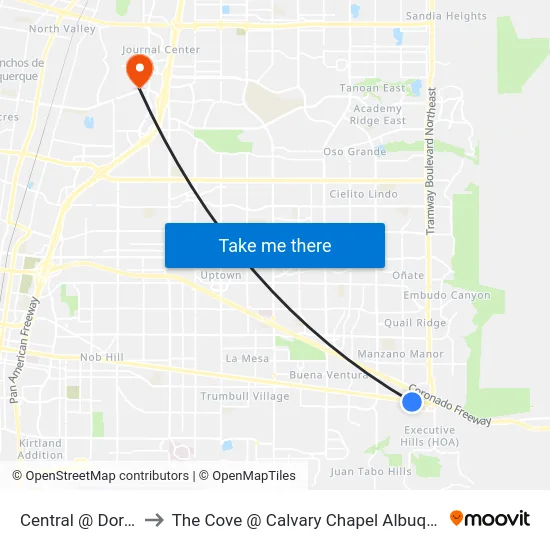 Central @ Dorado to The Cove @ Calvary Chapel Albuquerque map
