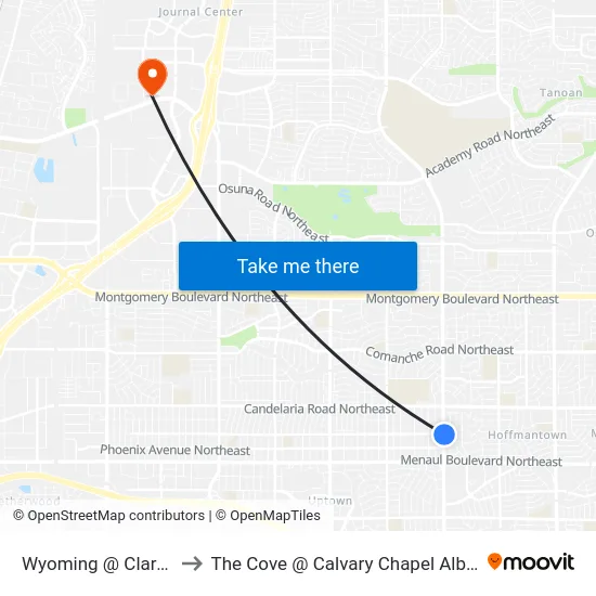 Wyoming @ Claremont to The Cove @ Calvary Chapel Albuquerque map