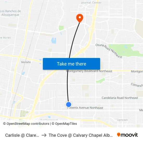 Carlisle @ Claremont to The Cove @ Calvary Chapel Albuquerque map