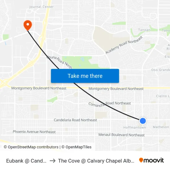 Eubank @ Candelaria to The Cove @ Calvary Chapel Albuquerque map