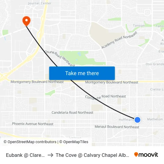 Eubank @ Claremont to The Cove @ Calvary Chapel Albuquerque map
