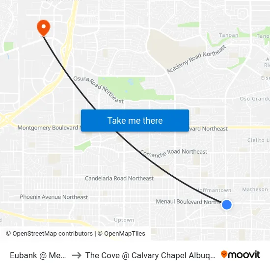 Eubank @ Menaul to The Cove @ Calvary Chapel Albuquerque map