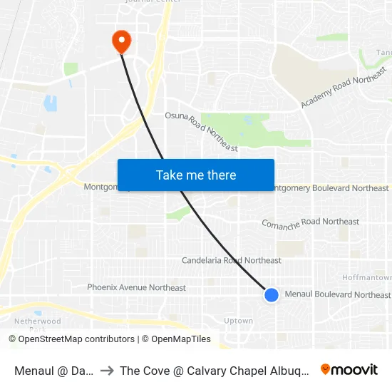 Menaul @ Dallas to The Cove @ Calvary Chapel Albuquerque map