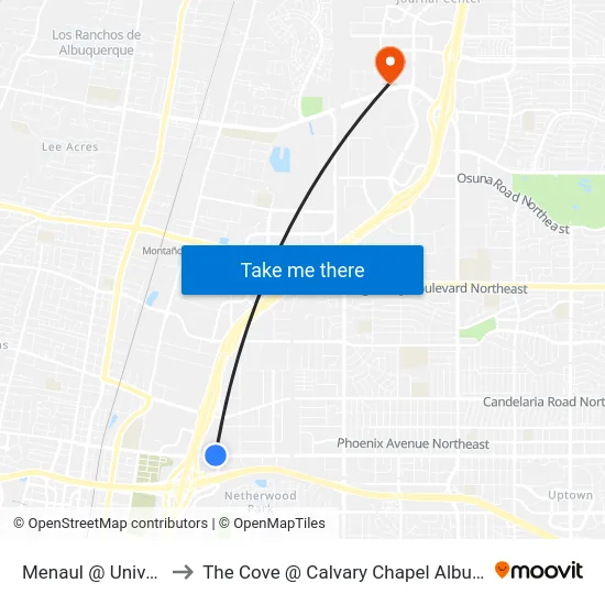 Menaul @ University to The Cove @ Calvary Chapel Albuquerque map