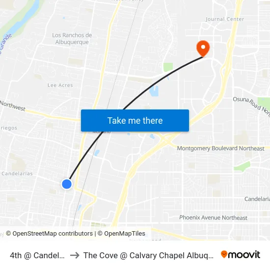 4th @ Candelaria to The Cove @ Calvary Chapel Albuquerque map