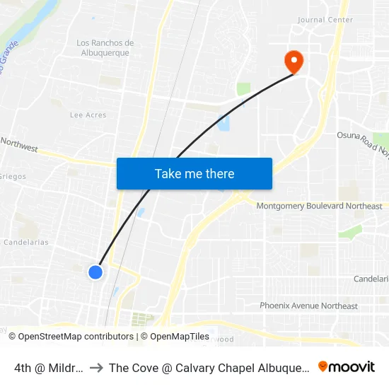 4th @ Mildred to The Cove @ Calvary Chapel Albuquerque map