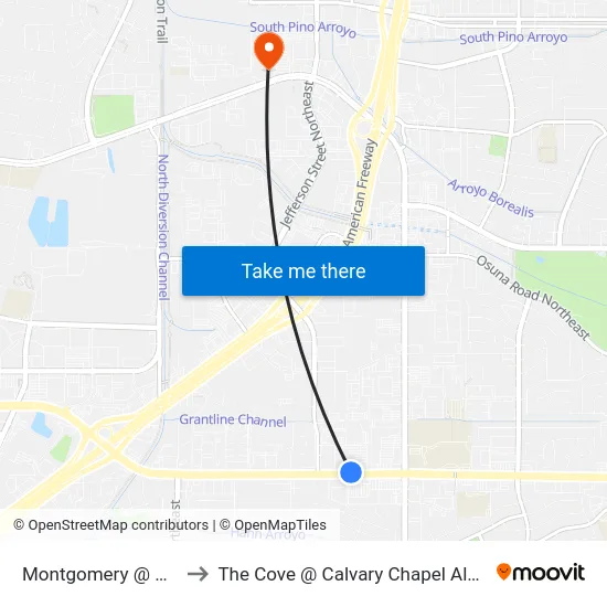 Montgomery @ Monroe to The Cove @ Calvary Chapel Albuquerque map