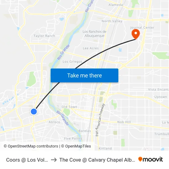 Coors @ Los Volcanes to The Cove @ Calvary Chapel Albuquerque map