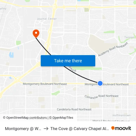 Montgomery @ Wyoming to The Cove @ Calvary Chapel Albuquerque map
