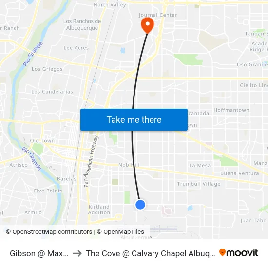 Gibson @ Maxwell to The Cove @ Calvary Chapel Albuquerque map