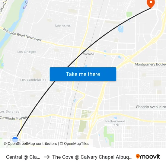 Central @ Clayton to The Cove @ Calvary Chapel Albuquerque map