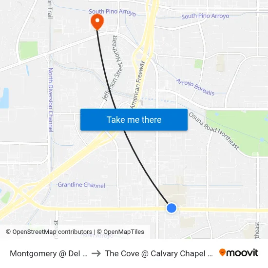Montgomery @ Del Norte Hs to The Cove @ Calvary Chapel Albuquerque map