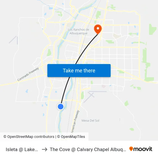 Isleta @ Lakeview to The Cove @ Calvary Chapel Albuquerque map