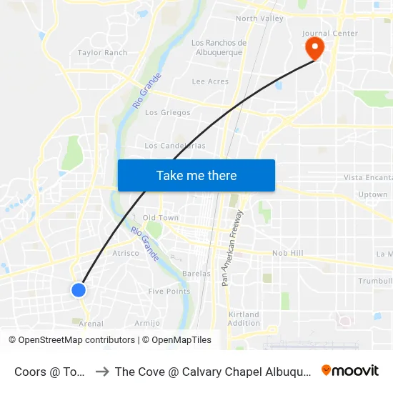 Coors @ Tower to The Cove @ Calvary Chapel Albuquerque map