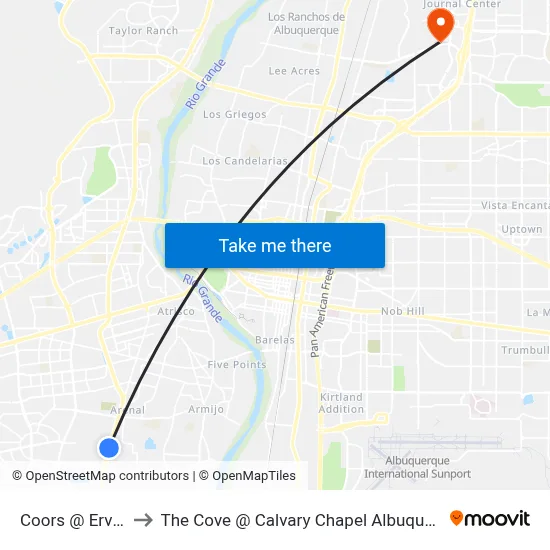 Coors @ Ervien to The Cove @ Calvary Chapel Albuquerque map