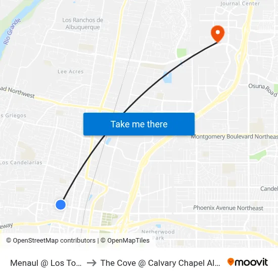 Menaul @ Los Tomases to The Cove @ Calvary Chapel Albuquerque map