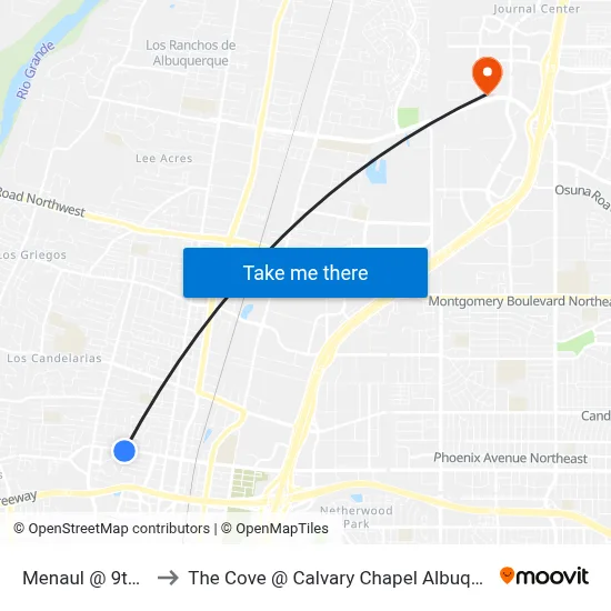 Menaul @ 9th St. to The Cove @ Calvary Chapel Albuquerque map