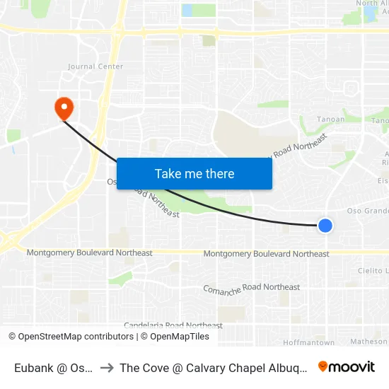 Eubank @ Osuna to The Cove @ Calvary Chapel Albuquerque map