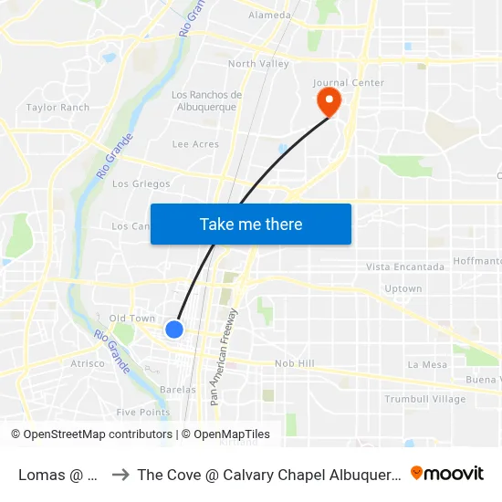 Lomas @ 8th to The Cove @ Calvary Chapel Albuquerque map