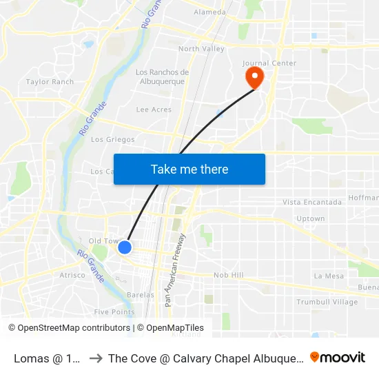 Lomas @ 14th to The Cove @ Calvary Chapel Albuquerque map
