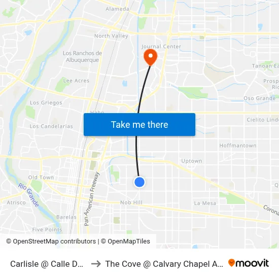 Carlisle @ Calle Del Monte to The Cove @ Calvary Chapel Albuquerque map