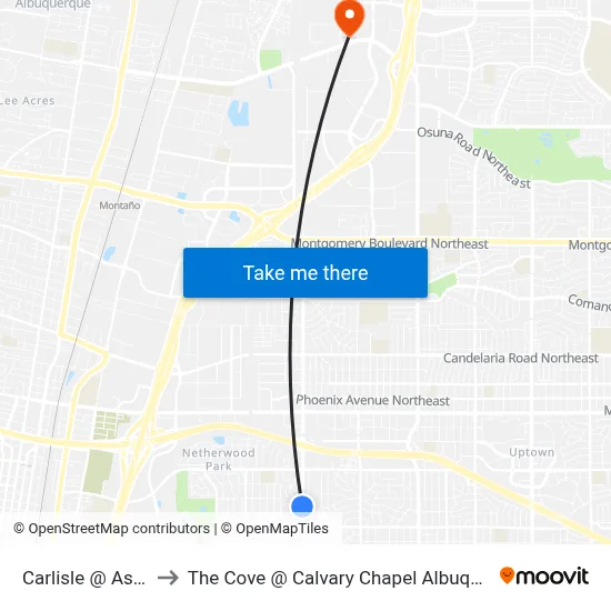 Carlisle @ Aspen to The Cove @ Calvary Chapel Albuquerque map