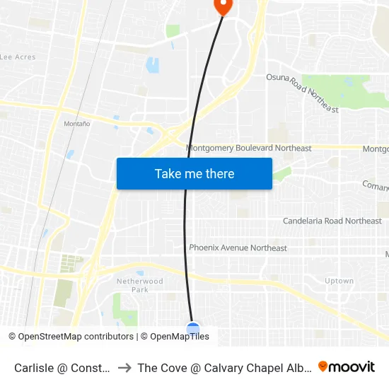 Carlisle @ Constitution to The Cove @ Calvary Chapel Albuquerque map