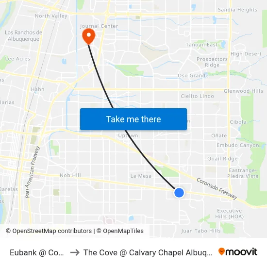 Eubank @ Cochiti to The Cove @ Calvary Chapel Albuquerque map