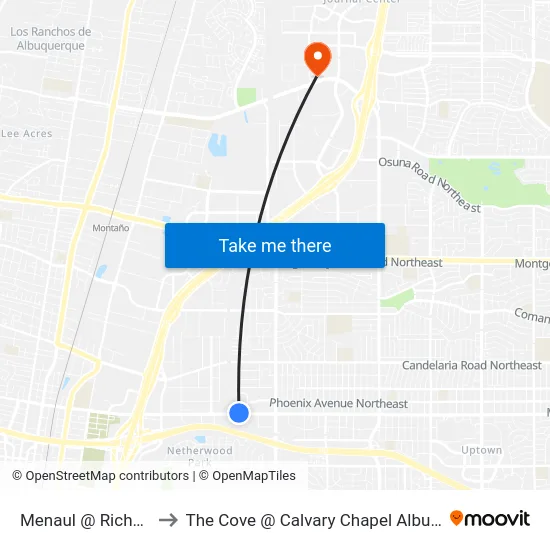 Menaul @ Richmond to The Cove @ Calvary Chapel Albuquerque map