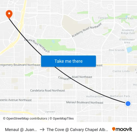 Menaul @ Juan Tabo to The Cove @ Calvary Chapel Albuquerque map