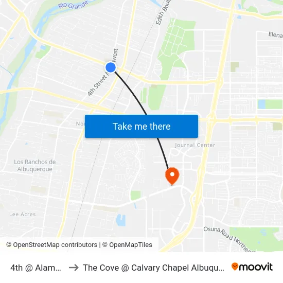 4th @ Alameda to The Cove @ Calvary Chapel Albuquerque map