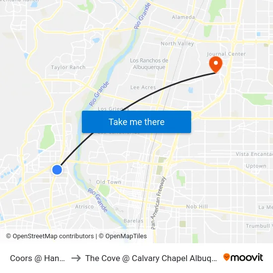 Coors @ Hanover to The Cove @ Calvary Chapel Albuquerque map