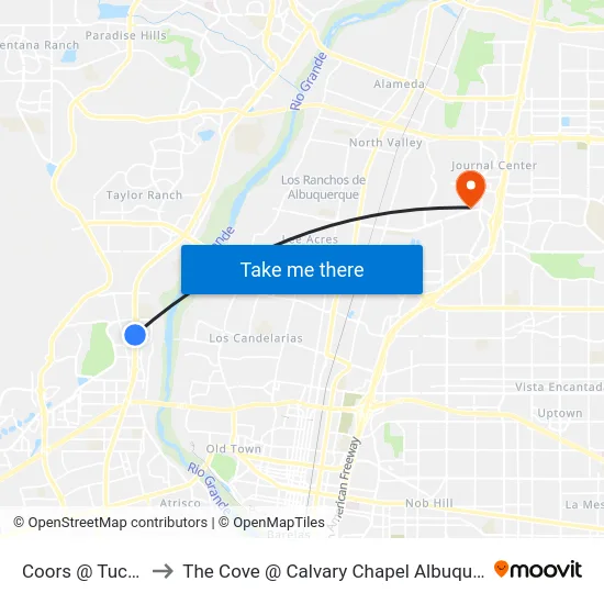 Coors @ Tucson to The Cove @ Calvary Chapel Albuquerque map