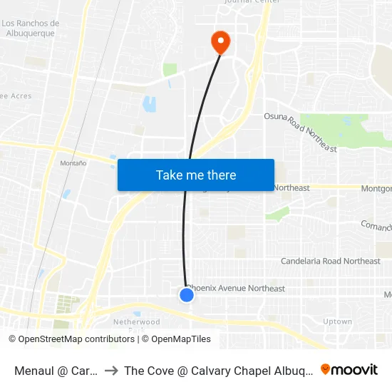 Menaul @ Carlisle to The Cove @ Calvary Chapel Albuquerque map