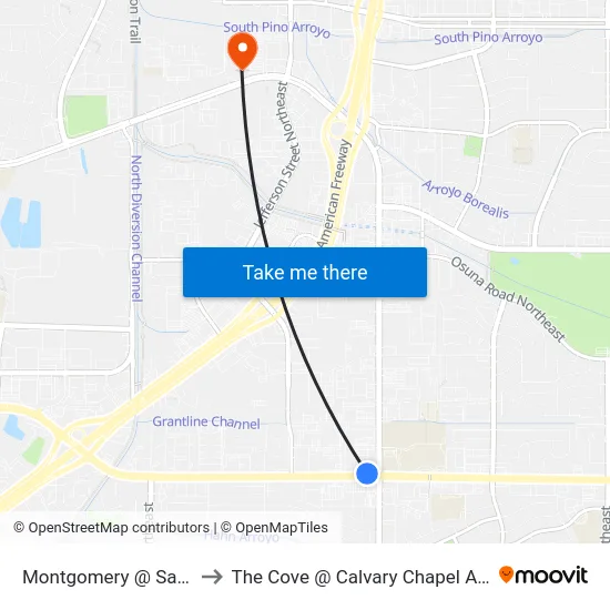 Montgomery @ San Mateo to The Cove @ Calvary Chapel Albuquerque map