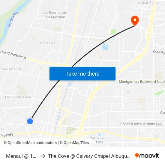 Menaul @ 12th to The Cove @ Calvary Chapel Albuquerque map
