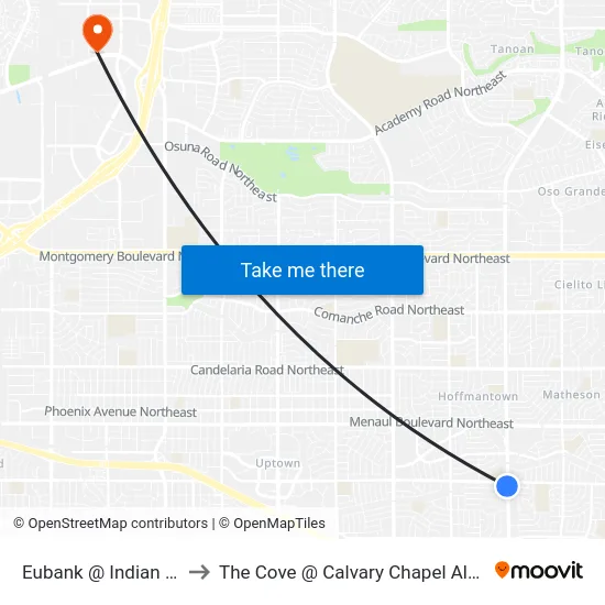 Eubank @ Indian School to The Cove @ Calvary Chapel Albuquerque map